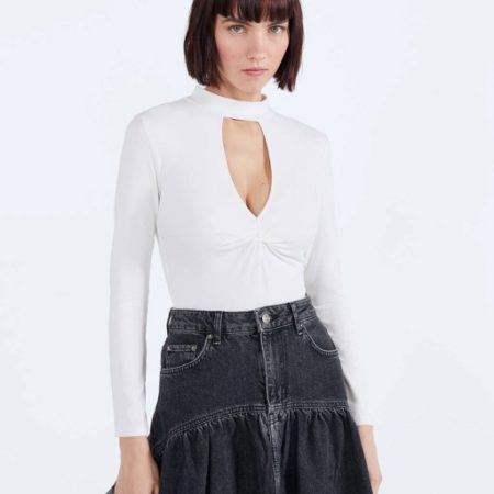 Bodysuit with slit and gathered detail